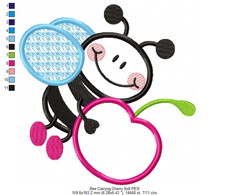 Bee Carrying Cherry - Appliqué – Machine Embroidery Design