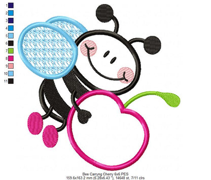 Bee Carrying Cherry - Appliqué – Machine Embroidery Design