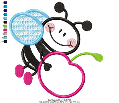 Bee Carrying Cherry - Appliqué – Machine Embroidery Design