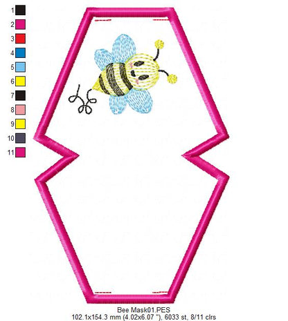 Cute Bee Face Mask - ITH Project - Machine Embroidery Design