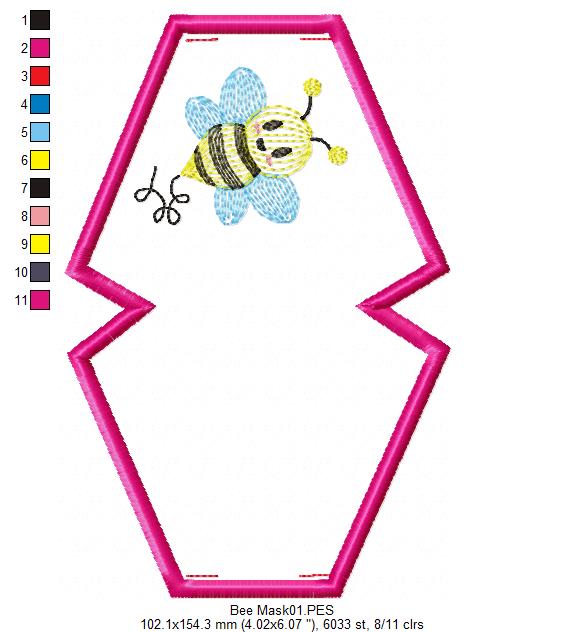 Cute Bee Face Mask - ITH Project - Machine Embroidery Design