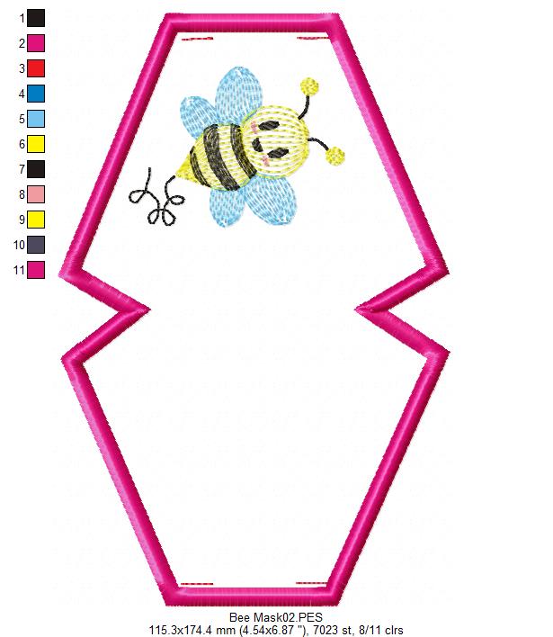 Cute Bee Face Mask - ITH Apllique - 3 Sizes - Machine Embroidery Designs