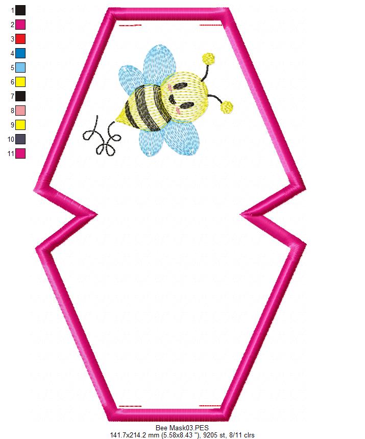 Cute Bee Face Mask - ITH Project - Machine Embroidery Design