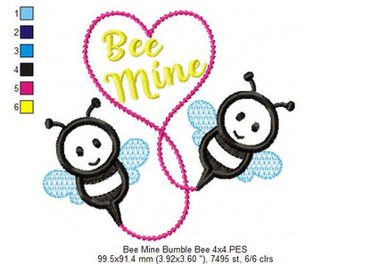 Bee Mine Bumble Bees – Appliqué – Machine Embroidery Design
