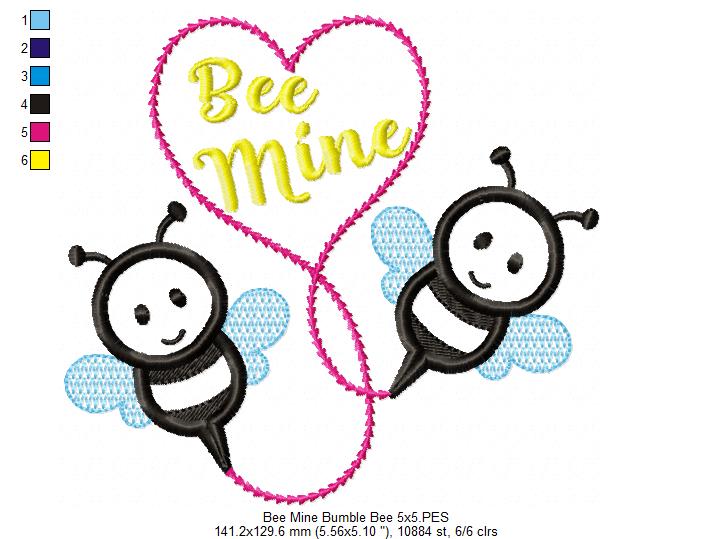Bee Mine Bumble Bees – Appliqué – Machine Embroidery Design