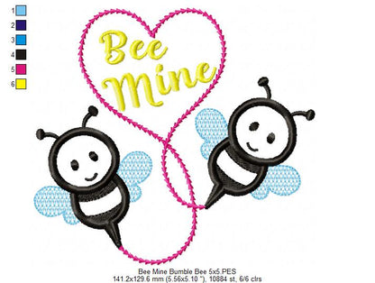 Bee Mine Bumble Bees – Appliqué – Machine Embroidery Design