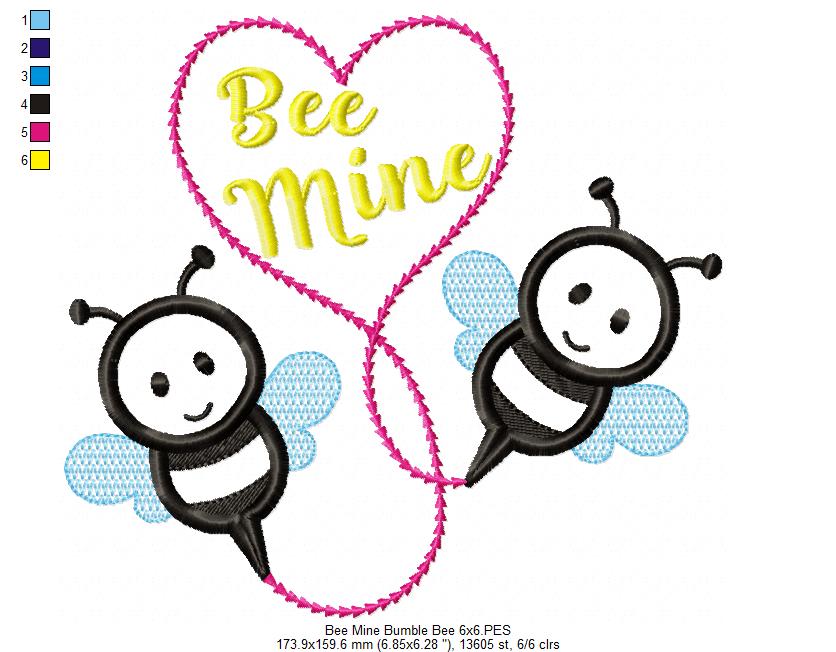 Bee Mine Bumble Bee - Applique - Machine Embroidery Design