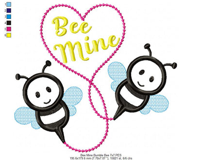Bee Mine Bumble Bees – Appliqué – Machine Embroidery Design