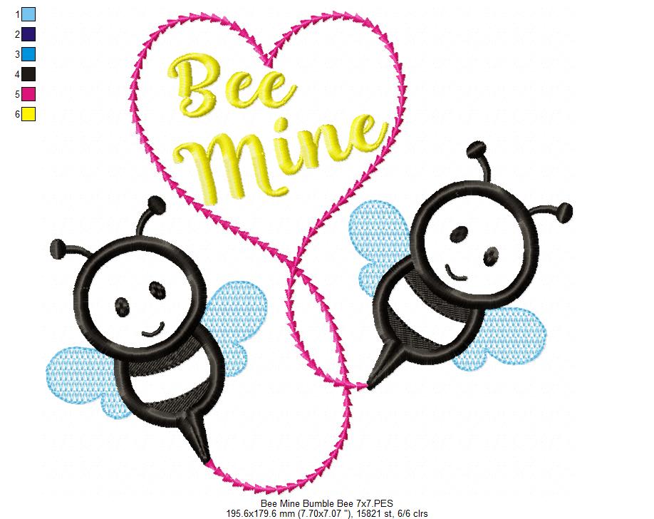 Bee Mine Bumble Bee - Applique - Machine Embroidery Design