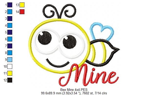 Sweet Bee Mine Valentine - Appliqué – Machine Embroidery Design