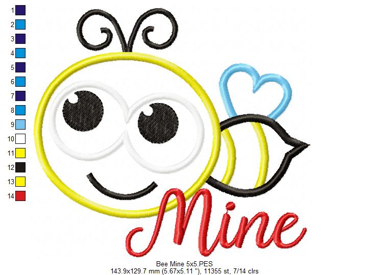 Sweet Bee Mine Valentine - Appliqué – Machine Embroidery Design