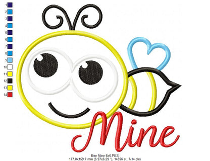 Sweet Bee Mine Valentine - Appliqué – Machine Embroidery Design