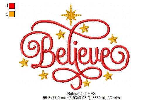 Believe - Fill Stitch - Machine Embroidery Design