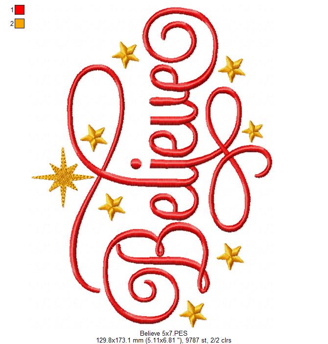 Believe - Fill Stitch - Machine Embroidery Design