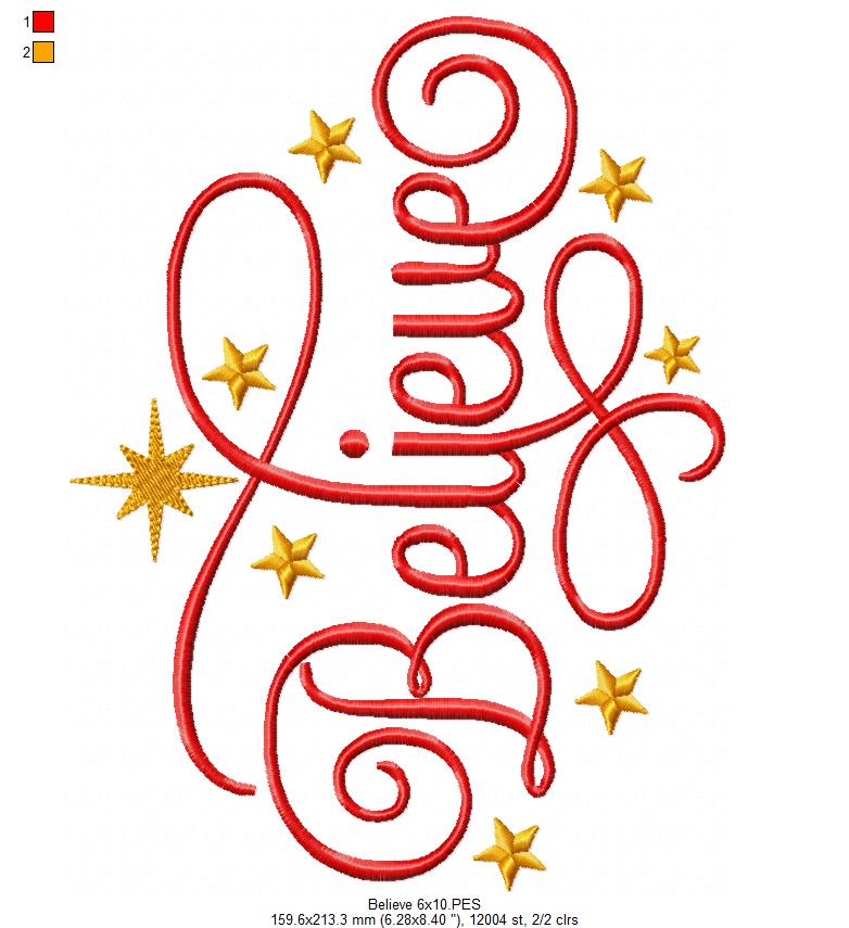 Believe - Fill Stitch - Machine Embroidery Design