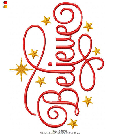 Believe - Fill Stitch - Machine Embroidery Design