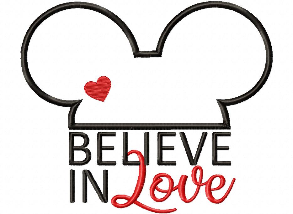 Valentines Mouse Ears Boy Believe in Love - Applique - Machine Embroidery Design