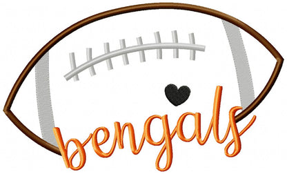 Bengals Football Script Heart – Satin Stitch – Machine Embroidery Design