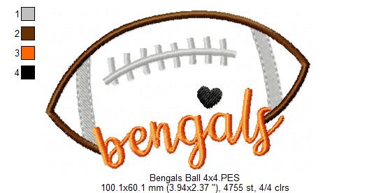Bengals Football Script Heart – Satin Stitch – Machine Embroidery Design
