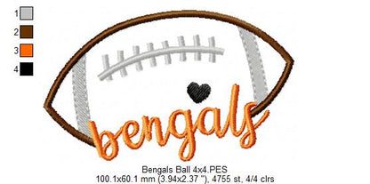 Bengals Football Script Heart – Satin Stitch – Machine Embroidery Design