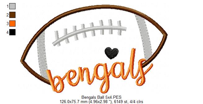 Bengals Football Script Heart – Satin Stitch – Machine Embroidery Design
