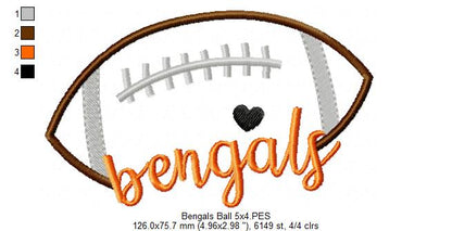 Bengals Football Script Heart – Satin Stitch – Machine Embroidery Design