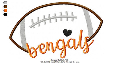 Bengals Football Script Heart – Satin Stitch – Machine Embroidery Design