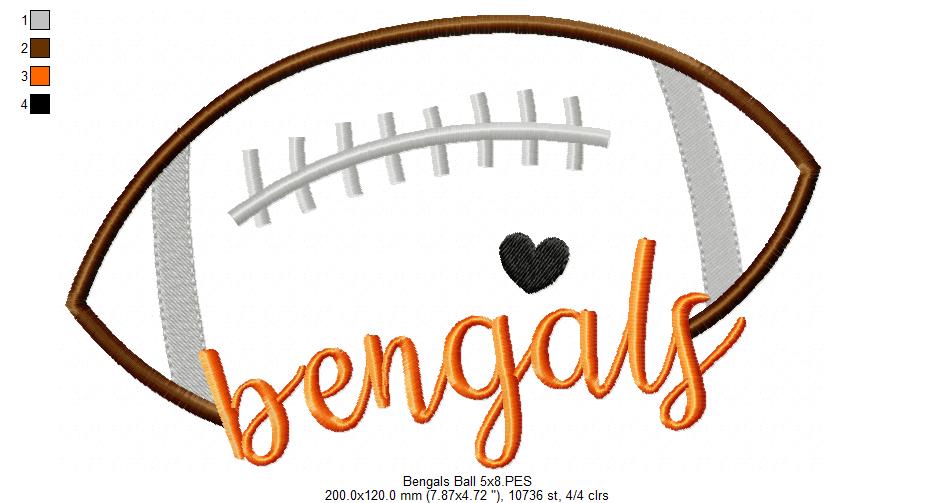 Bengals Football Script Heart – Satin Stitch – Machine Embroidery Design