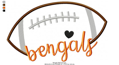 Bengals Football Script Heart – Satin Stitch – Machine Embroidery Design