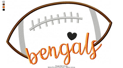 Bengals Football Script Heart – Satin Stitch – Machine Embroidery Design