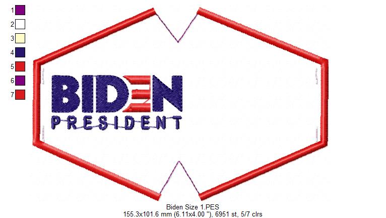 Joe Biden President Face Mask - ITH Project - Machine Embroidery Design