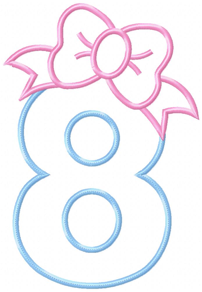 Big Bow Number 8 Eight 8th Birthday - Applique
