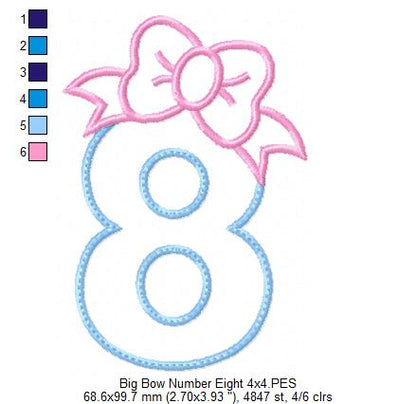 Big Bow Number 8 Eight 8th Birthday - Applique