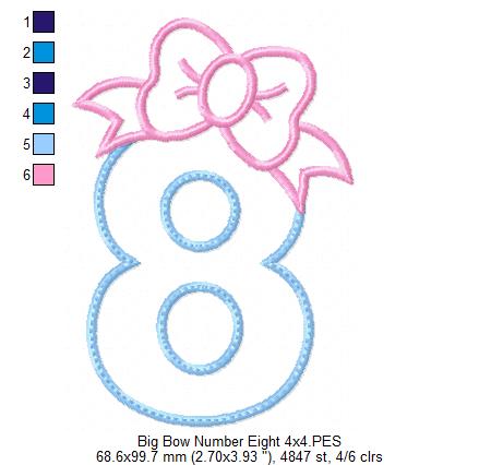 Big Bow Number 8 Eight 8th Birthday - Applique