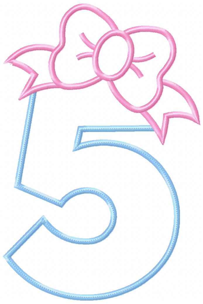 Big Bow Number 5 Five 5th Birthday - Applique