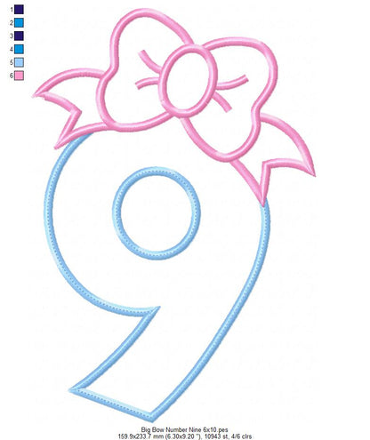 Big Bow Number Nine - Appliqué – Machine Embroidery Design