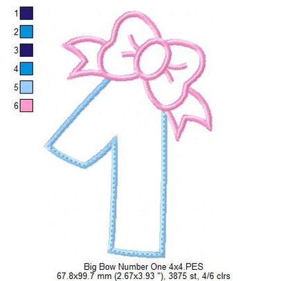 Big Bow Number One - Applique Stitch - Machine Embroidery Design