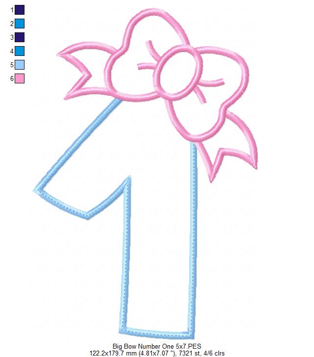 Big Bow Number One - Applique Stitch - Machine Embroidery Design