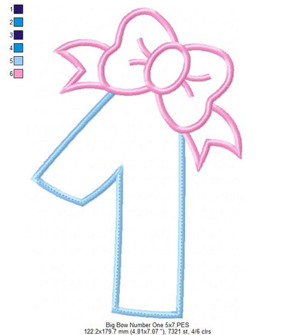 Big Bow Number One - Applique Stitch - Machine Embroidery Design