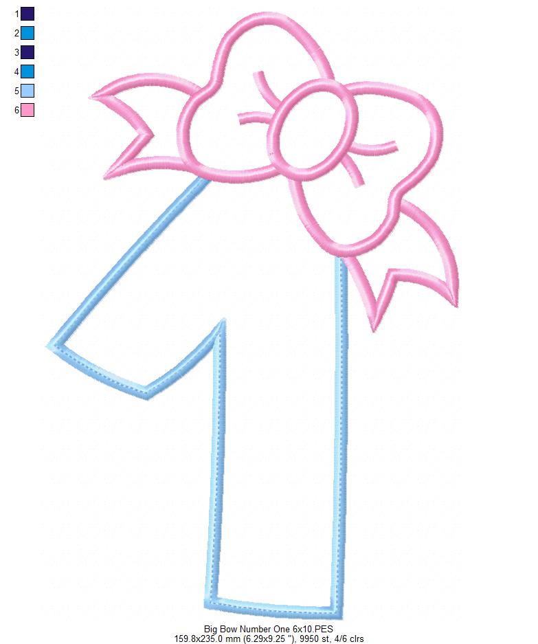 Big Bow Number One - Applique Stitch - Machine Embroidery Design