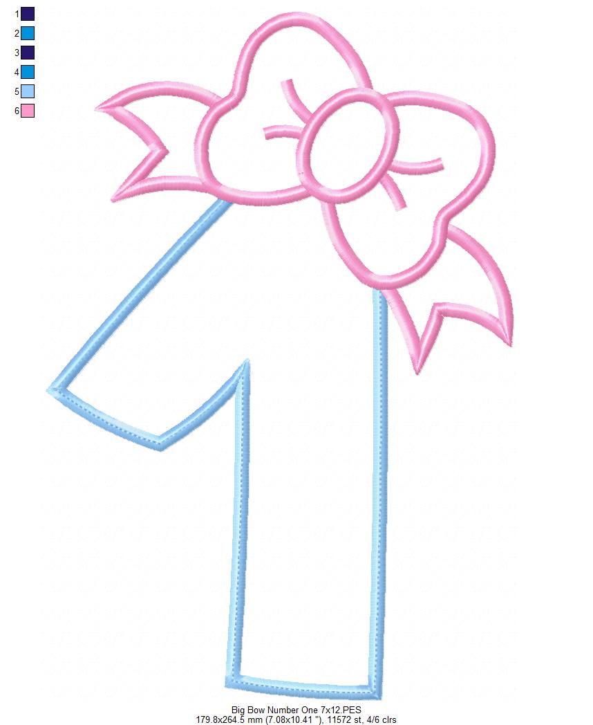 Big Bow Number One - Applique Stitch - Machine Embroidery Design