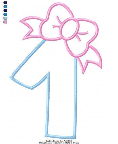 Big Bow Number One - Applique Stitch - Machine Embroidery Design