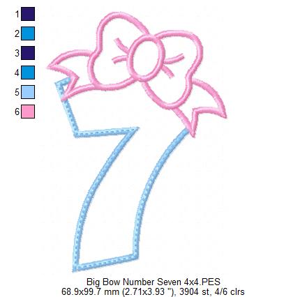 Big Bow Number 7 Seven 7th Birthday - Applique