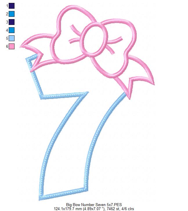 Big Bow Number 7 – Appliqué – Machine Embroidery Design