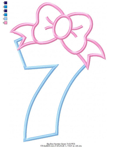 Big Bow Number 7 – Appliqué – Machine Embroidery Design