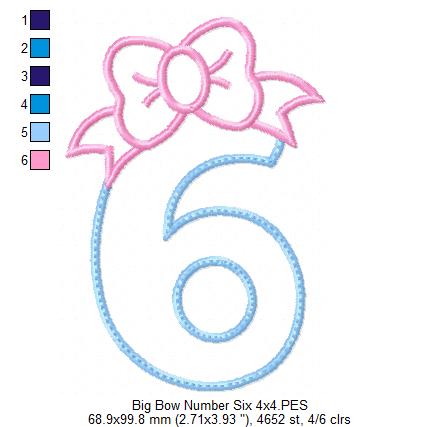 Big Bow Number Six - Appliqué - Machine Embroidery Design