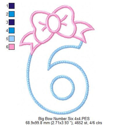 Big Bow Number Six - Appliqué - Machine Embroidery Design