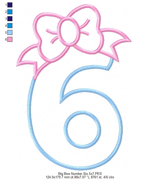 Big Bow Number Six - Appliqué - Machine Embroidery Design