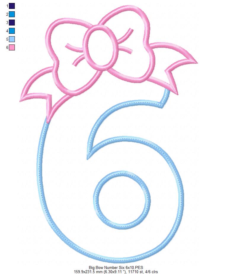 Big Bow Number Six - Appliqué - Machine Embroidery Design