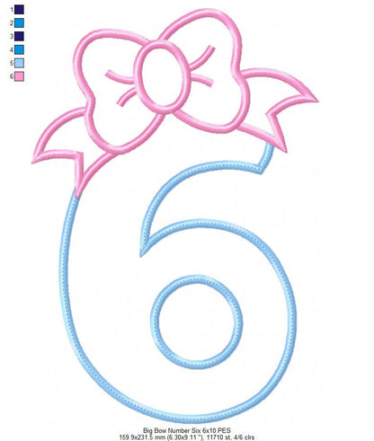 Big Bow Number Six - Appliqué - Machine Embroidery Design